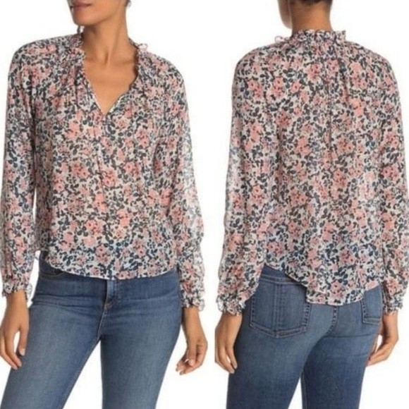 Veronica Beard 100% Silk All Over Floral Print Blouse Sz 2